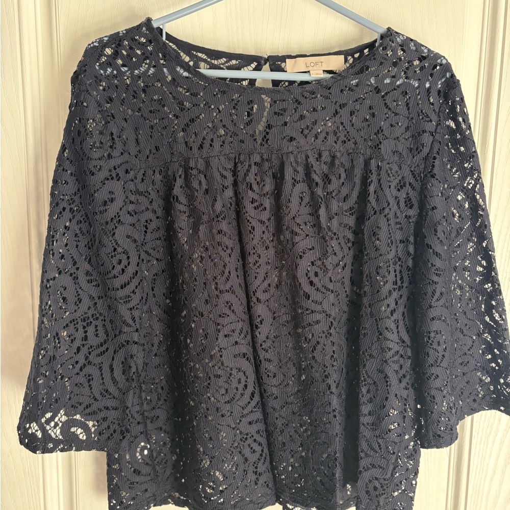 LOFT Women's Navy Lace Top